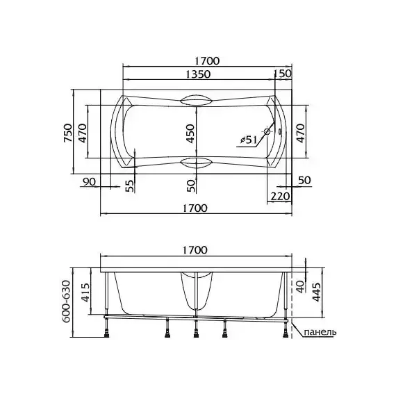 Ванна акриловая 1Marka Agora 170x75 см - фото 13
