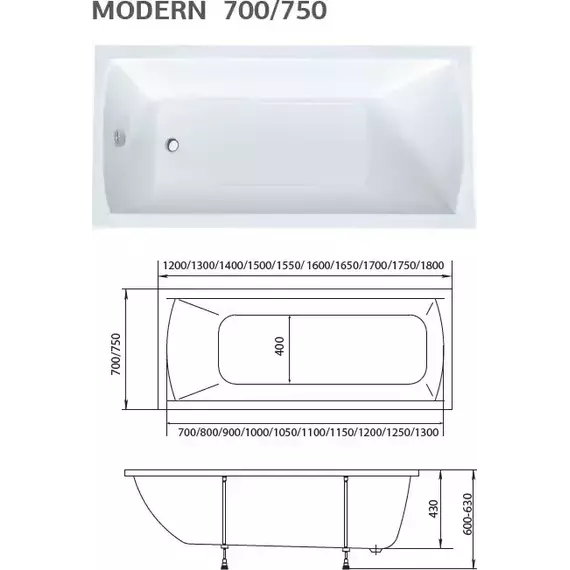 Ванна акриловая 1Marka Modern 170x70 см, Размер - мм: 1700х700 - фото 9