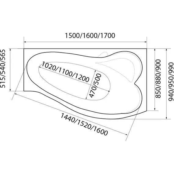 Ванна акриловая 1Marka Gracia 160x95 см R, Размер - мм: 1600х950 - фото 13