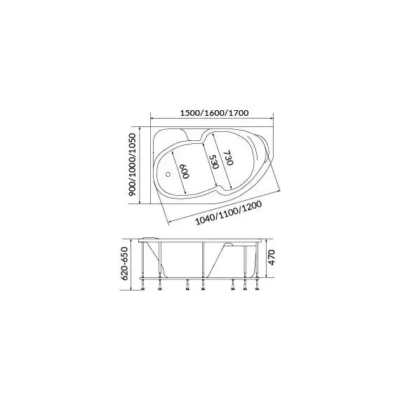 Ванна акриловая 1Marka Diana 170x90 см R, Размер - мм: 1700х900 - фото 9