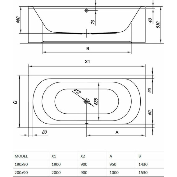 Ванна акриловая Kolpa-San Betty 200x90 см, Размер - мм: 2000х900 - фото 3