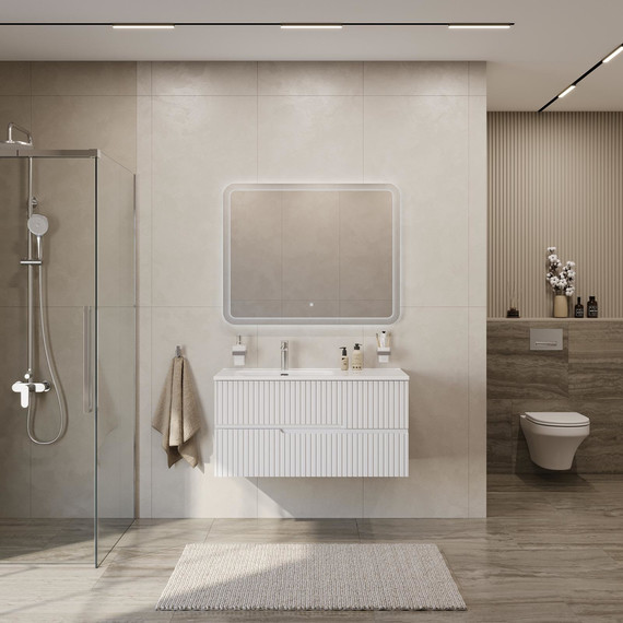 Тумба подвесная с раковиной Cezares DUET-N-1000-2C-SO-BL-L 100 см (раковина CZR-8095-100-L) bianco lucido - фото 7