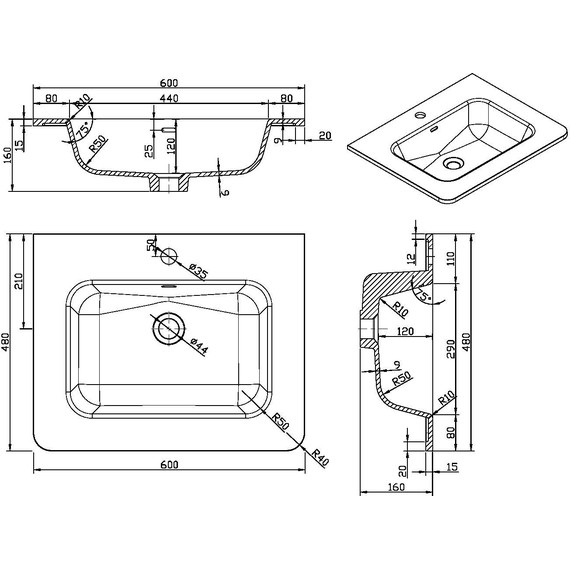 Раковина врезная Vincea 60 см VCB-1A600W - фото 2