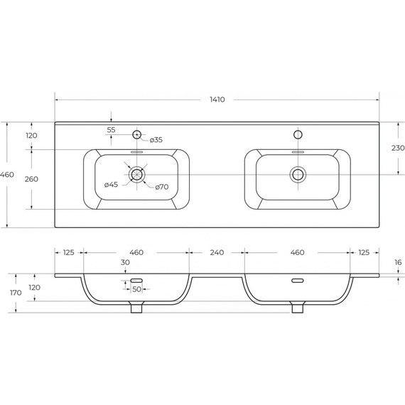 Тумба подвесная с раковиной Cezares ECO-CER-N-1400-4C-SO-2-BL 140 см (раковина CZR-8095-140-2) bianco lucido - фото 17