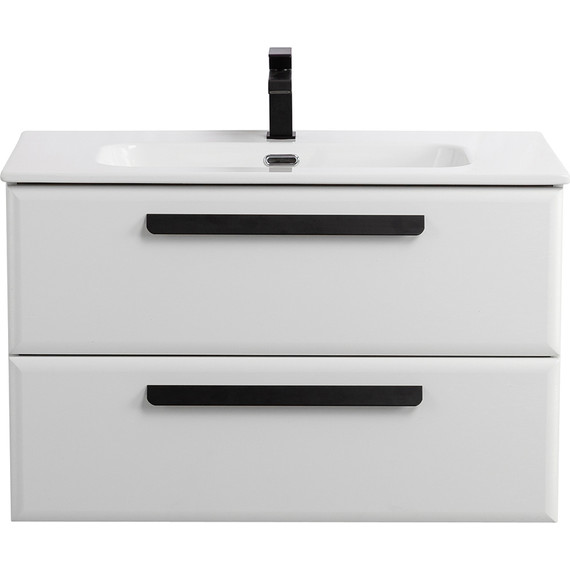 Тумба подвесная с раковиной Cezares ECO-CER-N-800-2C-SO-BL 80 см (раковина CZR-8095-80) bianco lucido - фото 