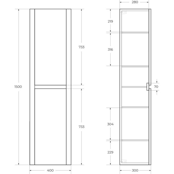 Пенал подвесной Cezares RELAX-1500-2A-SO-BL 40 см, bianco lucido - фото 7