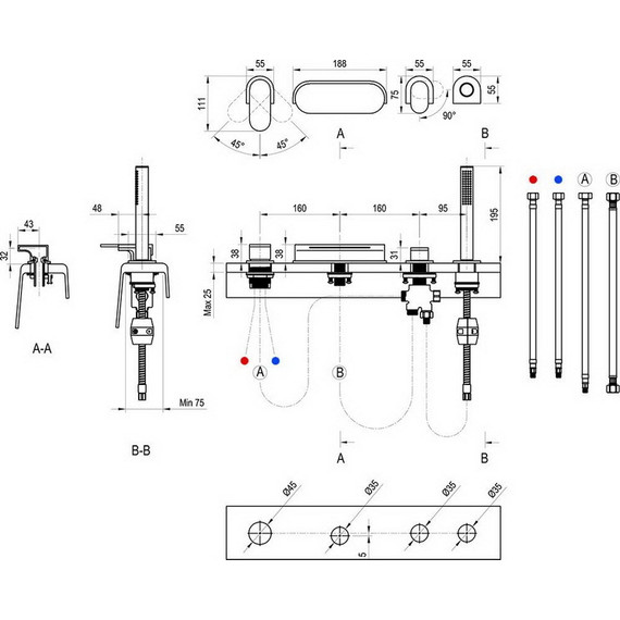 Смеситель для ванны Ravak Chrome 025.20BL X070445, чёрный - фото 5