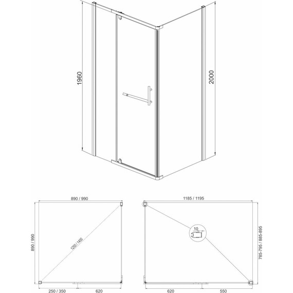 Душевое ограждение Mirsant Arena Square Black 120х90 см (стекло 8 мм), чёрный матовый/прозрачное - фото 3