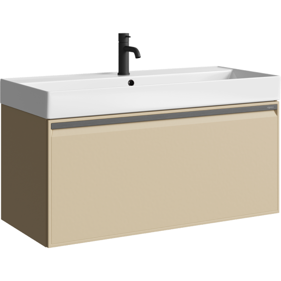 Тумба подвесная с раковиной Aqwella Pure 100 см PUR0110KS, светлый капучино, Цвет фасада: бежевый - фото 