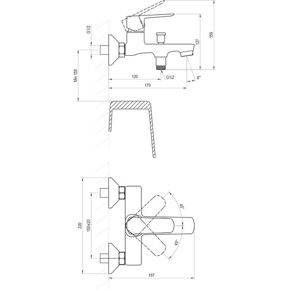 Смеситель для ванны Ravak LF 022.20BL X070479, чёрный - фото 3
