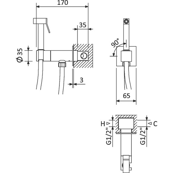 Набор для гигиенического душа Cezares PORTA-DIF-01 (со скрытой частью и прогрессивным картриджем) - фото 2