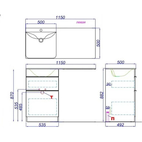 Тумба напольная с раковиной Aqwella Terra 115 см TER01052NDBL, дуб балтийский - фото 7
