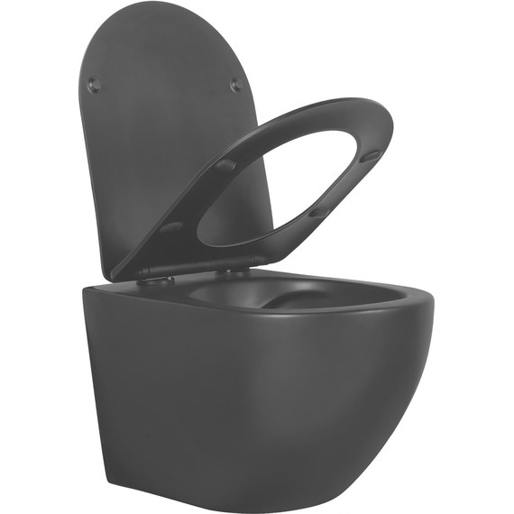 Унитаз подвесной безободковый Aquatek Европа AQ1901-MB с тонкой крышкой микролифт, чёрный, Цвет производителя: чёрный - фото 3