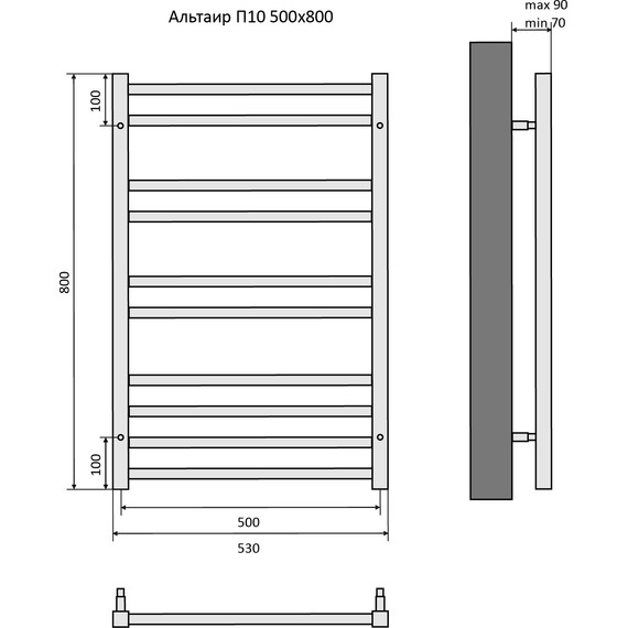 Полотенцесушитель водяной Aquatek Альтаир П10 500х800 мм AQ KK1080BL, чёрный муар - фото 8