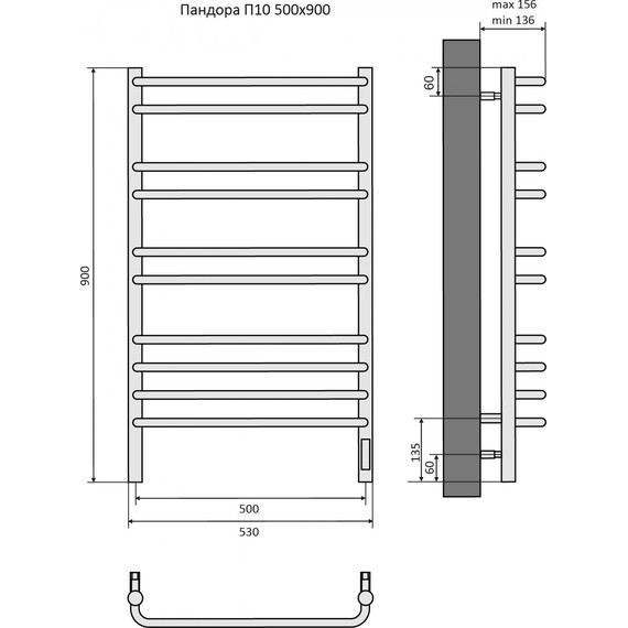 Полотенцесушитель электрический Aquatek Пандора П10 500х900 мм AQ EL RPC1090CH - фото 8