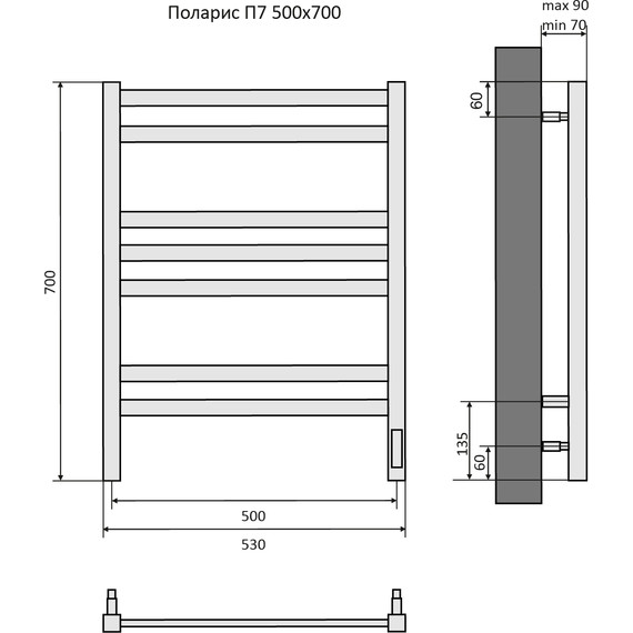 Полотенцесушитель электрический Aquatek Поларис П7 500х700 мм AQ EL KO0770BL, чёрный муар - фото 8