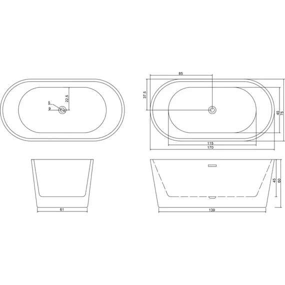 Ванна отдельностоящая CeruttiSpa 170x75 см RESIA170IIGMB CT10879, чёрный матовый/белый - фото 5
