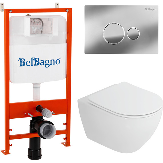 Инсталляция BelBagno с подвесным безободковым унитазом Cezares Stylus-Tor CZR-6601-TH-TOR/CZR2316SC/BB026/BB081CR (кнопка смыва, хром) - фото 