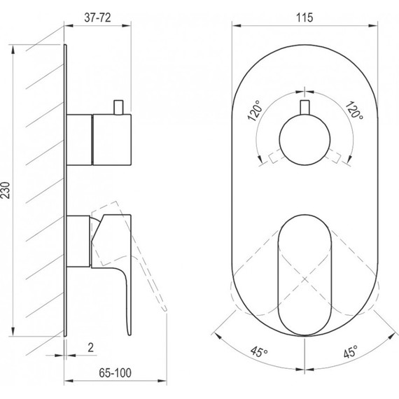 Смеситель для ванны Ravak 3 потребителя Eleganta EL 068.20GB.O3 X070334, графит матовый - фото 3