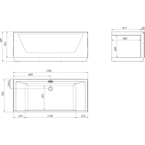 Ванна отдельностоящая Aima Neo 170x75 см (стекло принт бетон) - фото 3
