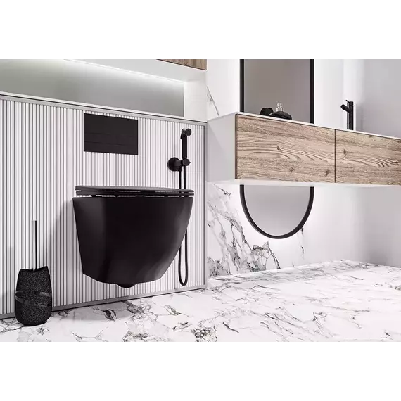 Унитаз подвесной безободковый Veconi Moro VMO-48TB (Система смыва торнадо) с крышкой микролифт, чёрный, Цвет производителя: чёрный - фото 2