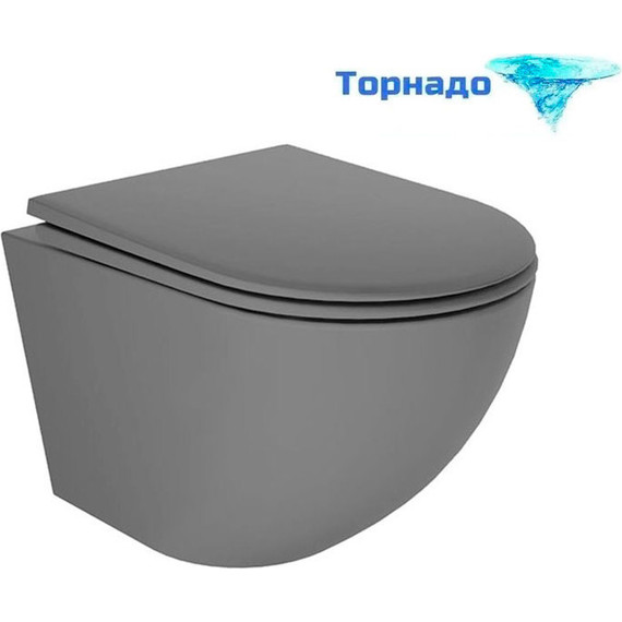 Унитаз подвесной безободковый Veconi Moro VMO-48TGr (Система смыва торнадо) с крышкой микролифт, серый, Цвет производителя: серый - фото 