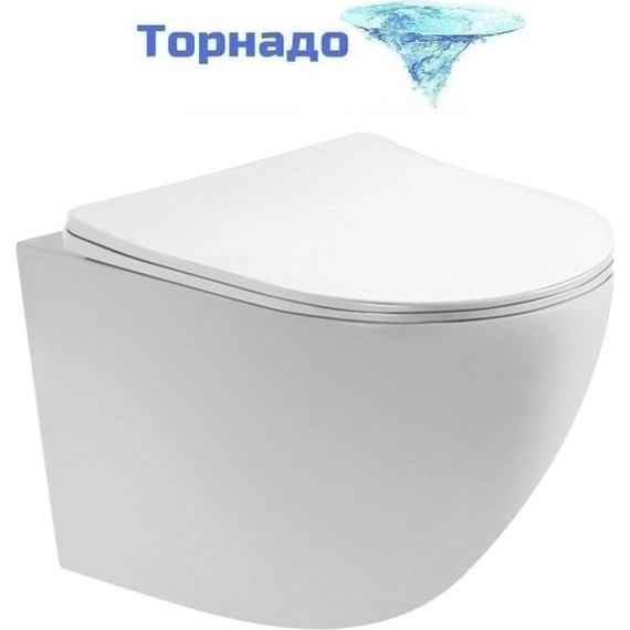 Унитаз подвесной безободковый Aquatek Европа AQ1900T-00 с тонкой крышкой микролифт (Система смыва торнадо) - фото 
