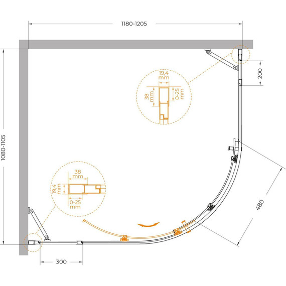 Душевое ограждение Cezares 120x110 см MOLVENO-RH-11-120/110-C-BORO-IV, брашированное золото/прозрачное - фото 7