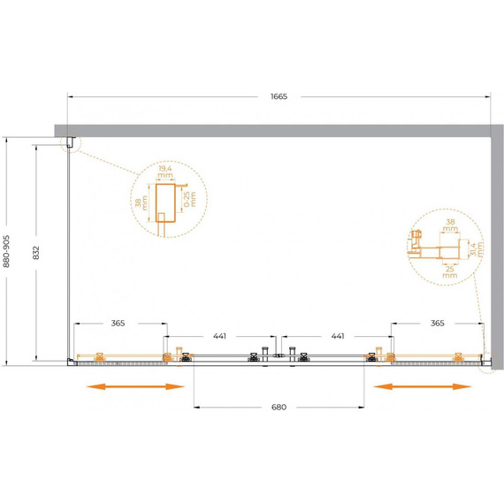Душевое ограждение Cezares 170x90 см MOLVENO-AH-2/1-170/90-C-BORO-IV, брашированное золото/прозрачное - фото 6
