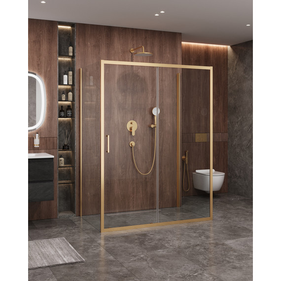 Душевое ограждение Cezares 160x90 см MOLVENO-AH-12-160/90-C-BORO-IV, брашированное золото/прозрачное - фото 