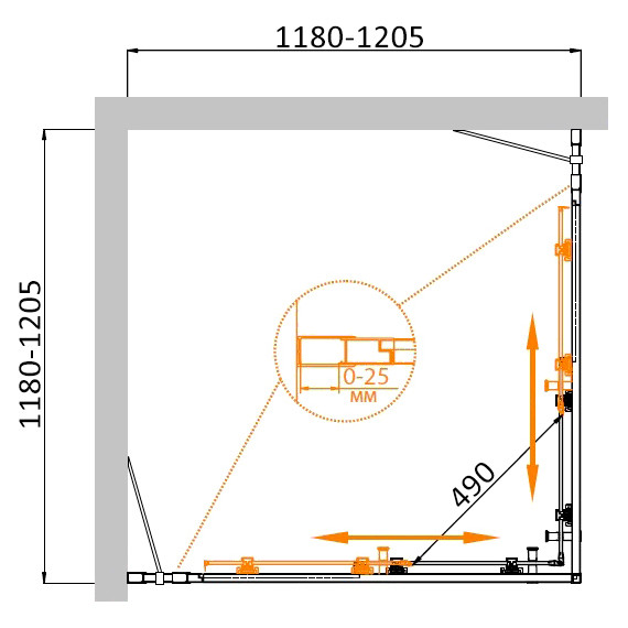 Душевое ограждение Cezares 120x120 см MOLVENO-A-22-90+30-C-GM-IV, оружейная сталь/прозрачное - фото 7