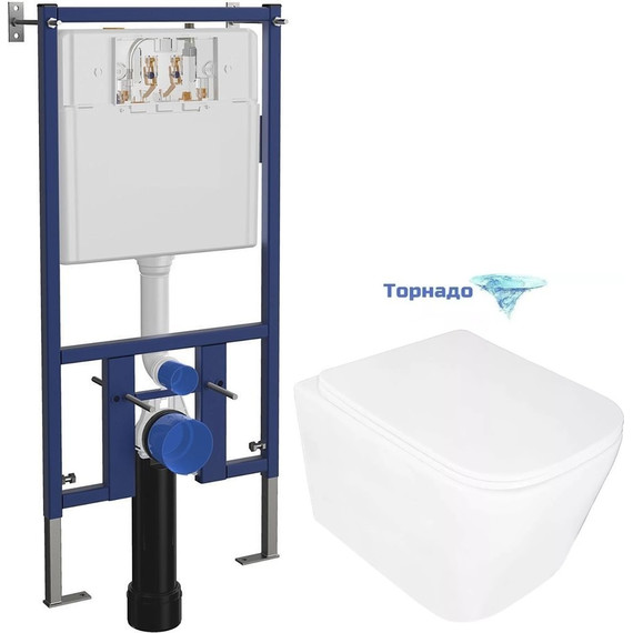 Инсталляция с подвесным унитазом комплект: Loranto Talas 4501 с подвесным безободковым унитазом Delphi 91343 сиденье микролифт, крепление (Система смыва торнадо) - фото 
