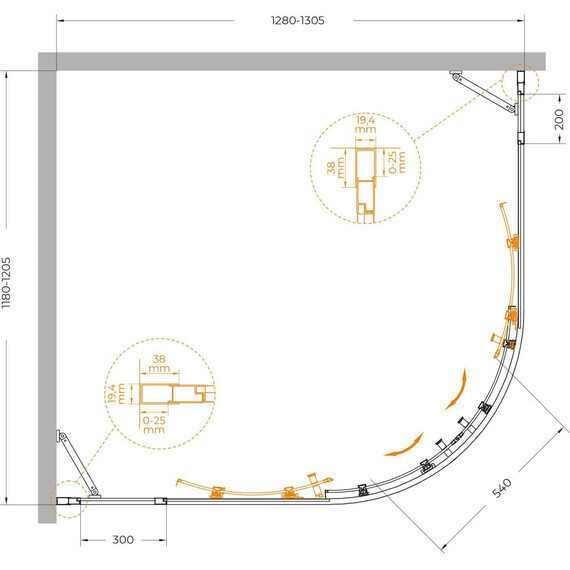 Душевое ограждение Cezares 130x120 см MOLVENO-RH-22-130/120-C-GM-IV, оружейная сталь/прозрачное - фото 7