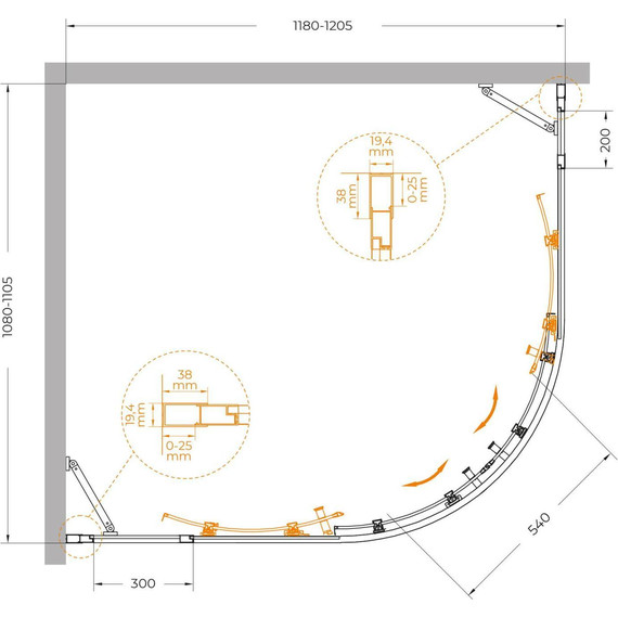 Душевое ограждение Cezares 120x110 см MOLVENO-RH-22-120/110-C-GM-IV, оружейная сталь/прозрачное - фото 7