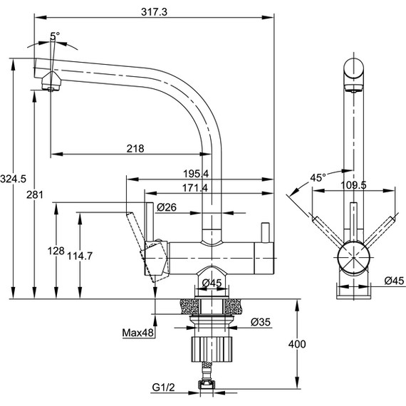 Смеситель для кухни Cersanit Crea A68223, чёрный - фото 15