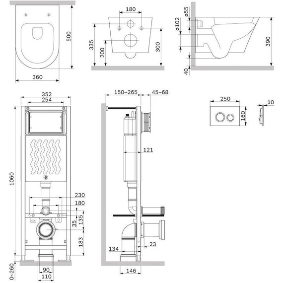 Инсталляция с подвесным унитазом комплект: Am.Pm ErgoFit FlashClean IS110138.741701 с подвесным безободковым унитазом, сиденье микролифт, кнопка смыва чёрная - фото 4