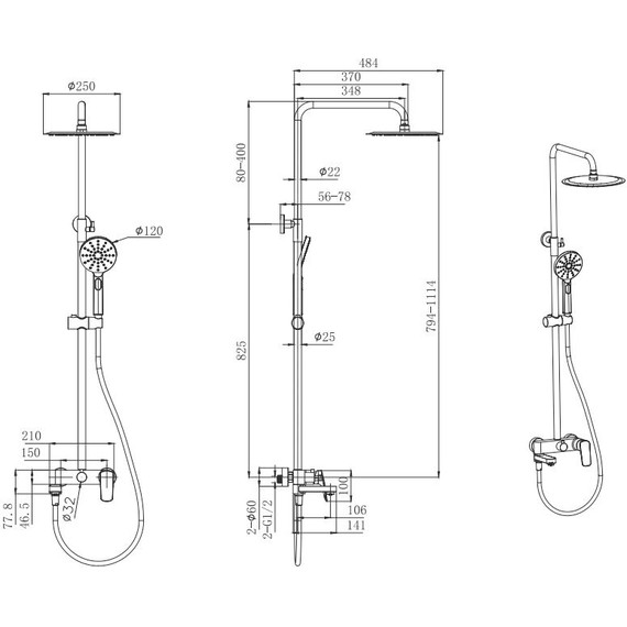 Душевая стойка Aquatek Вега AQ2040MB, чёрный матовый, Цвет производителя: чёрный матовый - фото 6