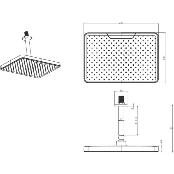 Верхний душ Aquatek  305x205 мм AQ2071MB, чёрный матовый - фото 3
