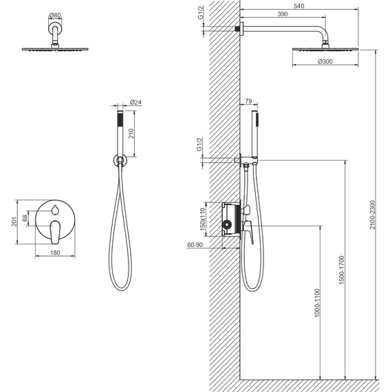 Душевая система для душа Aquatek Бетта AQ1172MB (со скрытой частью) чёрный матовый, Цвет производителя: чёрный матовый - фото 16