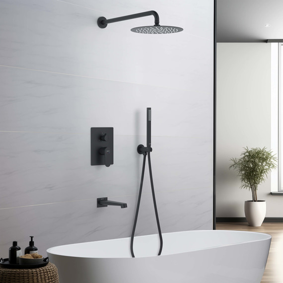 Душевая система для ванны Aquatek Оберон AQ1273MB (со скрытой частью) чёрный матовый, Цвет производителя: чёрный матовый - фото 2