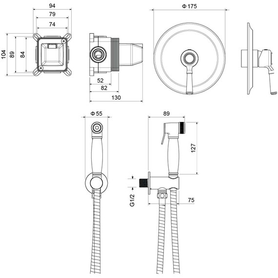 Набор для гигиенического душа Aquatek Классик AQ1519MB (со скрытой частью) чёрный матовый - фото 7