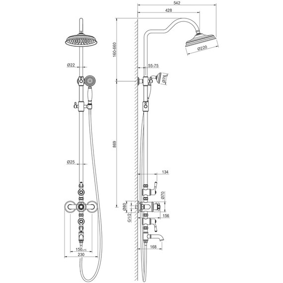 Душевая стойка с термостатом Aquatek Классик AQ2543MB, чёрный матовый, Цвет производителя: чёрный матовый - фото 10
