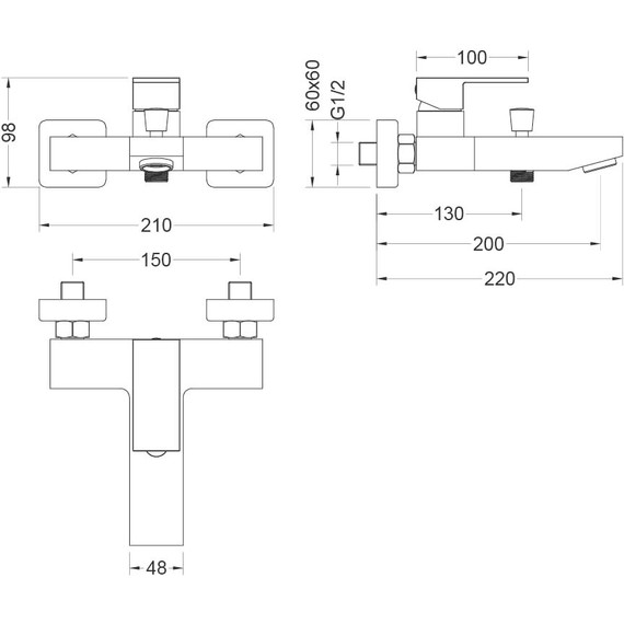 Набор смесителей 3 в 1 для ванны с коротким изливом Aquatek Либра AQ1630MB, чёрный матовый, Цвет производителя: чёрный матовый - фото 7