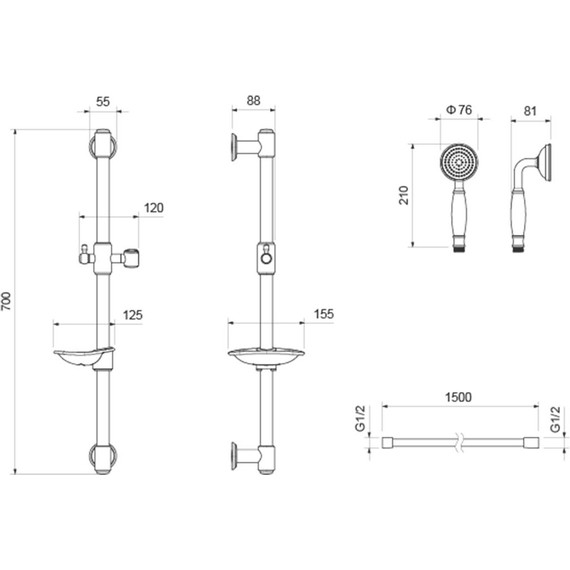 Набор смесителей 3 в 1 для ванны с коротким изливом Aquatek Классик AQ1530MB, чёрный матовый, Цвет производителя: чёрный матовый - фото 6