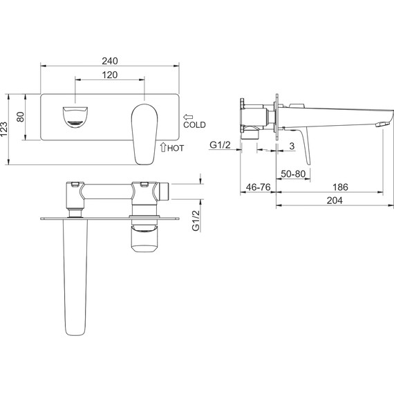 Смеситель для раковины настенный Aquatek Бетта AQ1113BGM, оружейная сталь, Цвет производителя: оружейная сталь - фото 3