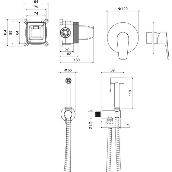 Набор для гигиенического душа Aquatek Бетта AQ1119BGM (со скрытой частью) оружейная сталь - фото 4