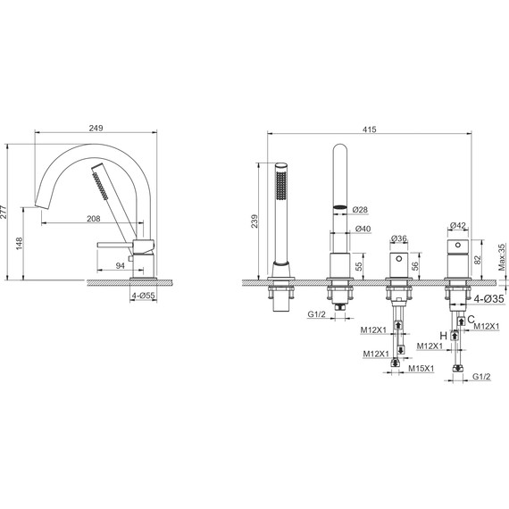 Смеситель для ванны Aquatek Европа AQ1348BG, золото шлифованное, Цвет производителя: золото шлифованное - фото 13