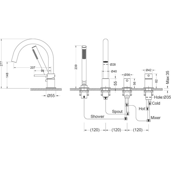 Смеситель для ванны Aquatek Европа AQ1348BGM, оружейная сталь, Цвет производителя: оружейная сталь - фото 11