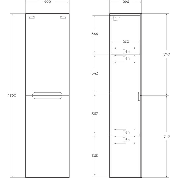 Пенал подвесной BelBagno ETNA-1500-2A-SC-BL-P-R 40 см, правый, Bianco Lucido - фото 4