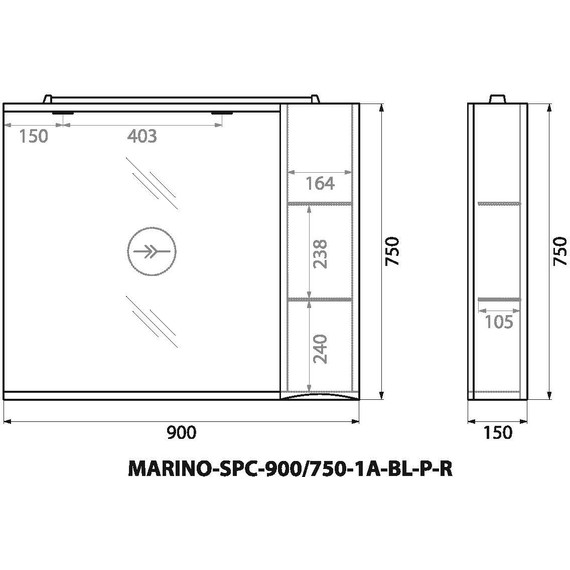 Зеркало-шкаф BelBagno 90 см MARINO-SPC-900/750-1A-BL-P-R, Bianco Lucido - фото 14